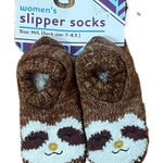 Sherpa Lined Sloth Slippers Socks Brown Size Medium Photo 0
