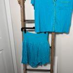 Aerie Teal Blue Pajama Set Top Large Shorts Medium Button Up Lounge Sleep Photo 2