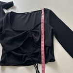 ZARA  Black Ruched Tie-Front Long Sleeve Crop Top | Adjustable Drawstring | Size Photo 6