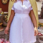 Hill House  Size Large Linen The Laura Dress Lilac Stripe $165 Photo 0