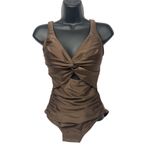 DKNY  One Piece‎ Womens Small Brown Twisted Knot Ruched Swimsuit Beachwear Photo 1