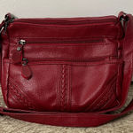 Pebbled Cherry Red Leather Crossbody Bag with Pockets & Adjustable Strap Photo 0