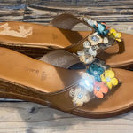 Fabio Maggenti Italian Leather Tan Floral Wedge Sandals Size 7.5 Photo 0