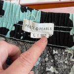 Peace & Pearls Black & Green Foliage Print Pull On Linen Cotton Shorts Sz Large Photo 6