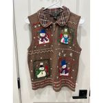 Hampshire Studio SNOW Women's Brown Snowman Ugly Christmas Sweater Vest Size M Size M Photo 3