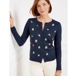 Talbots  Navy Blue Sequin Floral Crewneck Cardigan Sz.XL NWT Photo 0