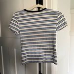 Maeve  Anthropologie blue striped short sleeve Crewneck top stretch ribbed Photo 3