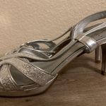 Adrianna Papell Sparkly Silver 3" Heels Sandals 7 1/2 Ankle Straps Dressy Party Photo 2