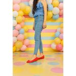 Liz Claiborne 8 Vibrant Red Faux Suede Ballet Flats Bow Detail Square Toe Design Photo 1