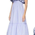 Kate Spade  blue ruffle floral embroidered‎ midi dress size large Photo 0