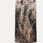 ZARA NWOT  ZW Crinkled Print Midi Skirt Silky  Bloggers Fave Leopard / Soft Brown Photo 2