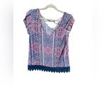 Pink Rose Large Blue Pink White Geometric Top Photo 8