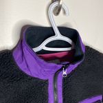 Ivory Ella  Black Quarter zip Sherpa pullover with purple logo patch pocket sz S Photo 3