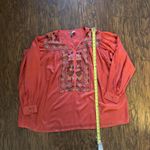 Womens Embroidered Top Blouse Boho Tunic Coral Pink Balloon Sleeve Size L XL Photo 3