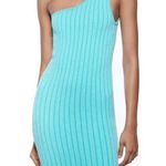 ZARA  Seamless Asymmetric Dress One Shoulder Bodycon Ribbed Knit Neon Blue XS-S Photo 0