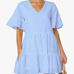 Fancyinn  Short Sleeve Tiered Dress in Light Blue Photo 0