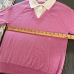 Minnie Rose  Cotton Cashmere Collared V-Neck in Raspberry. Size Medium. Photo 12