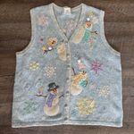 Erika White Stag Snowman Christmas Holidays Grandma Sweater Vest Blue Size Large Photo 0