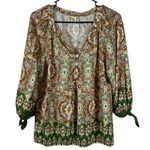 Fig and Flower Brown Green Long Sleeve Button V Photo 0