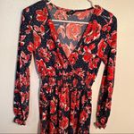 Topshop Faux Wrap Dress Navy Red Floral Photo 2