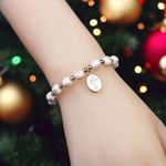 White‎ Stylish Elastic Beaded Cross Charm Bracelet Enamel Oval Cross Bead Accent White Photo 1