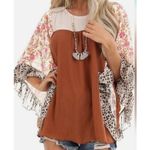 Women's Waffle Knit Batwing Sleeve Brown Knitted Blouse Top Size XXL Photo 3