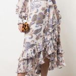 Alexis Abessa Metallic Paisley Wrap Ruffle Midi Dress Blue Gold S NWT Photo 0