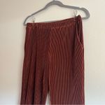 Gilli Cinnamon Plisse Hem Satin Blouse and Pant Lettuce Hem Set Size Medium Brown Photo 9