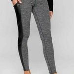 Athleta Black Grey Herringbone Faux Leather Zippered Pockets Leggings Size XS Photo 0