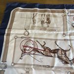 CELINE  Silk Scarf Horse Racing Blue Steed Riders Races Vintage Large Picture Photo 2