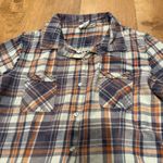 White Crow Size Small Brown Plaid Flannel Shirt with Crochet Back High Low Hem Photo 2