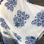 Xhilaration Kaftan Tunic Cover Up Ornamental Pompom Fringe Floral White/Blue XXL Photo 5