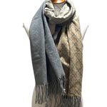 Orinal 2 Tone Printed Wool Blend Fringe Trim Blanket Scarf Gray One Size Preppy Photo 1