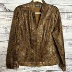 Chico's Chico’s Brown Gold Metallic Animal Print Zip Jacket Stretch US-L Photo 0