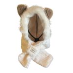White Plush Hooded Scarf Hat With Animal Ears – Faux Fur Winter Wrap Photo 1