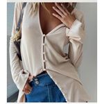 Princess Polly  Beige Pearl Button Knit Cardigan Long Sleeve V Neck Women's S Photo 4