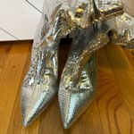 Black Suede Studio Womens 37.5 Leather Metallic Snake skin Slouchy Heel Boots Silver Size 7 Photo 3