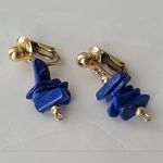 Vintage Blue Beaded Gold Tone Dangle Clip Photo 3