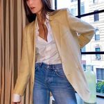 Joie NWT  Leather Faux Tan Beige Blazer Coat Jacket Blogger Pinterest Fav Cream Photo 6