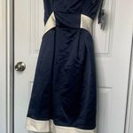 Alfred Sung satin color block retro tea length contrast trim bridesmaid dress 8 Photo 0