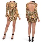 ZARA Womens XS Mini Bodycon Floral Paisley Dress Bell Sleeve Cutout Multicolor Photo 3