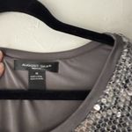 August Silk Shirt Vintage 90s 1X Gray Silver Sequin Party Top Swifty Disco Photo 4