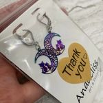 Handmade Anadeliss Crescent Moon Cats Rainbow Steel Etched Earrings Halloween Photo 3