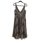 Tadashi Collection Silk Leopard Print Midi Dress Ruched V Photo 1