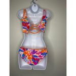 Cupshe ‎ Bikini Swimsuit Set Floral Print Orange Lace Up Back Womens Small S Photo 3