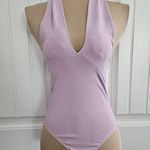 ZARA  Lavender Halter Bodysuit Size S Convertable Cotton Deep V Stretch NWT Photo 1