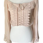 Forever 21 Women's S Blush Lace Detail Blouse Cropped Long Sleeve Boho Bohemian Photo 0