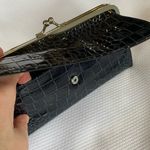 Croc Embossed Patent Leather Kiss Lock Clutch Wallet Small Handbag Black Photo 2