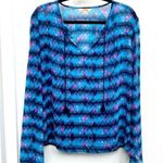 Decree Sheer Abstract Long Sleeve Blouse Size L Women’s Blue / Purple Geometric Photo 10