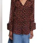 Alice + Olivia  Black Red Heart Print Silk Blend Blouse Button Down Sheer Sz M Photo 2